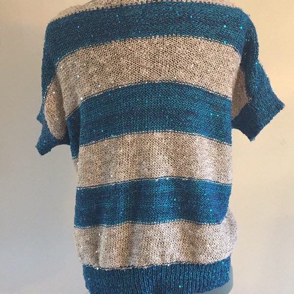 BKE Buckle Striped Sequin V Neck Short Sleeve Sweater - Picture 7 of 11